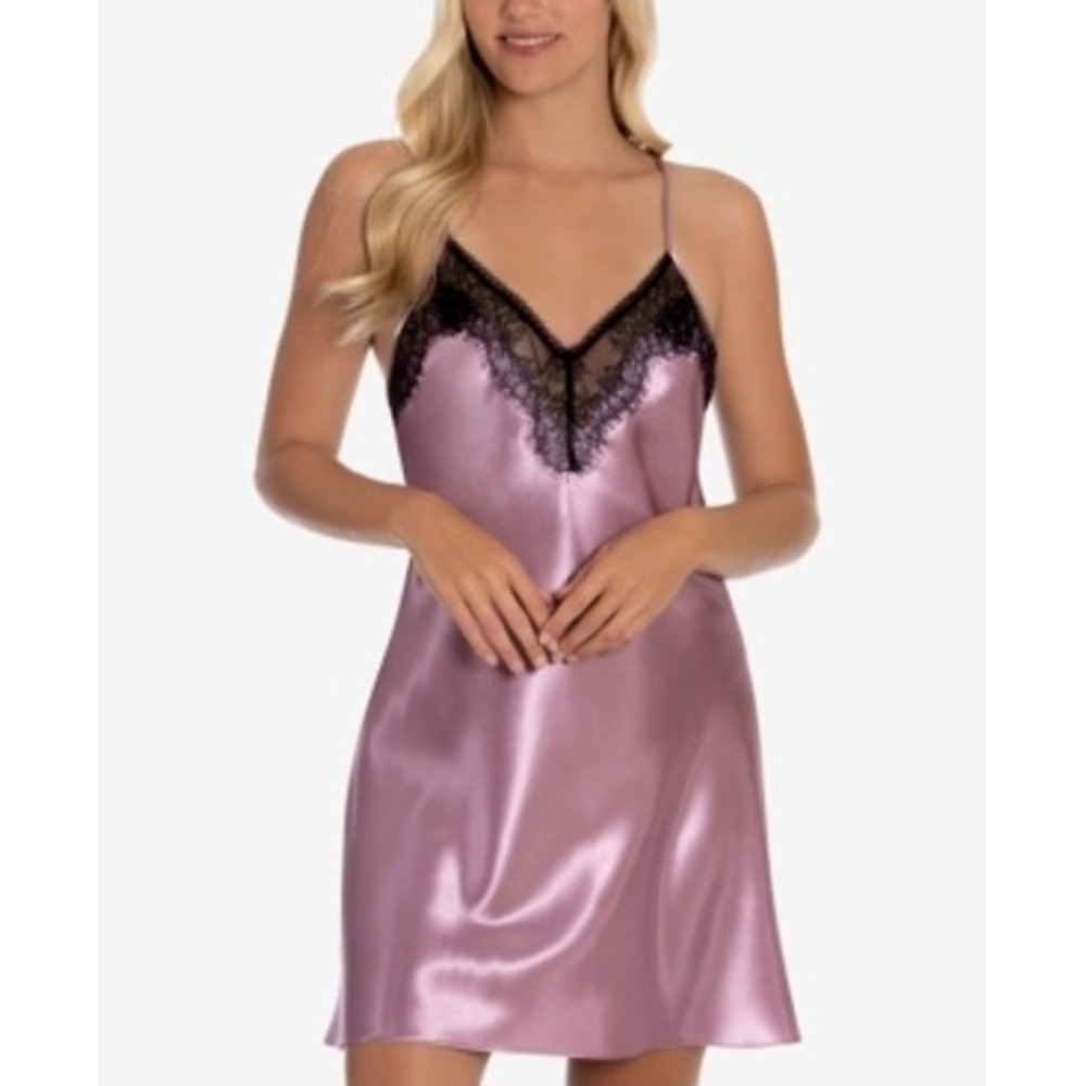 Linea Donatella Max Paisley Solid Charmeuse Satin Chemise - Size M